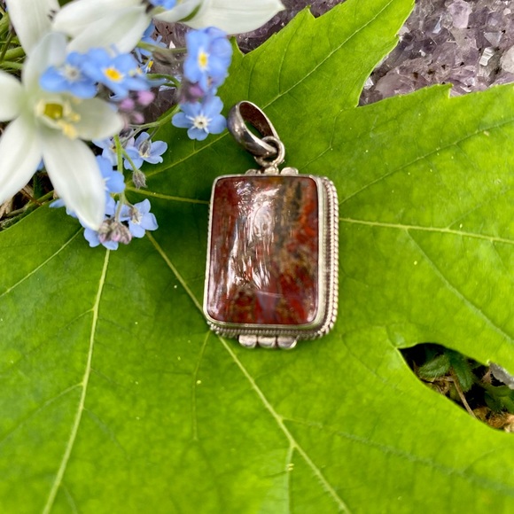 Red Jasper Rectangle Sterling Silver Healing Pendant - Picture 2 of 6